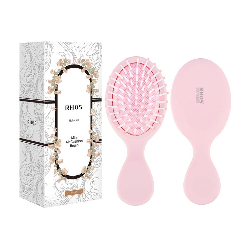 RHOS Mini Hair Brush for Women,Men and Kids-Travel Size Hair Brush for Purse,Pocket,backpack-Small Cushion Paddle Brush with Soft Bristles-Mini Detangler Brush for All Hair Types(1 Pack-Pink) - Image 1